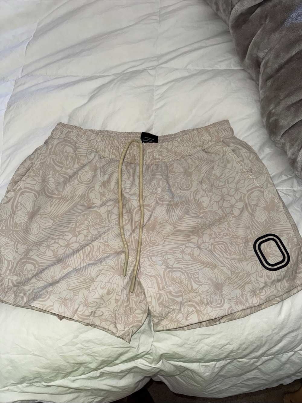 Boys Floral Print Drawstring Shorts - Cream
